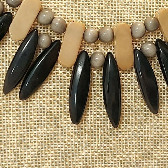 Grey Black Tagua Necklace Handmade Organic Tagua Jewelry Ecuador 17" classic bib - Picture 3 of 7